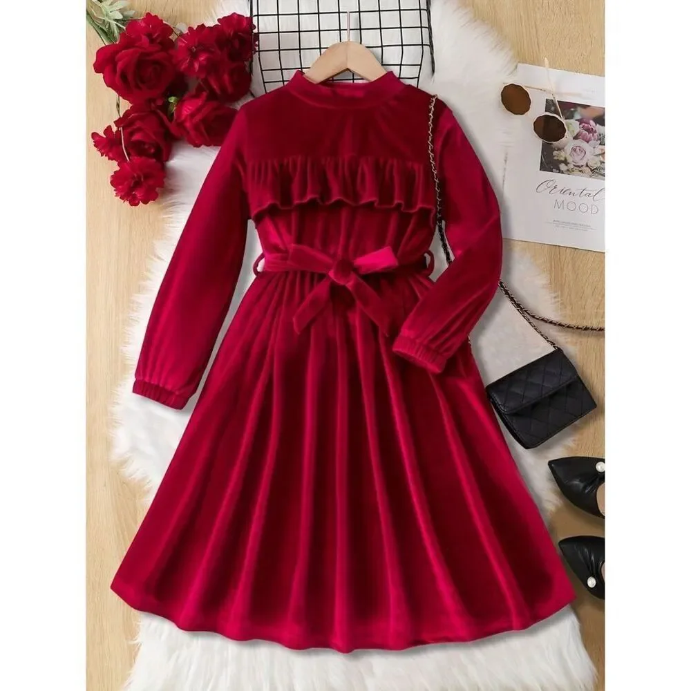 Girls Elegant Dress Long Sleeves Dresses Kids Clothes For Winter Fall Christmas